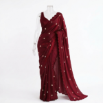 Maroon Embellished Sequin Satin Party Saree