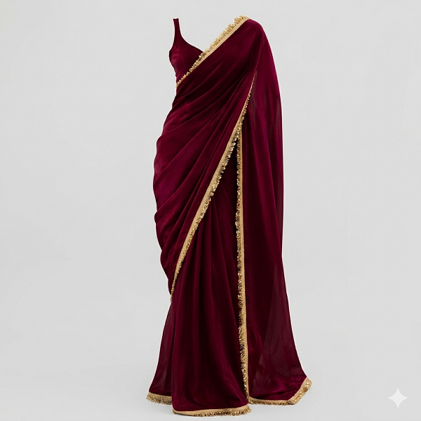 Maroon or Magenta Moslin Saree Maroon or Magenta Moslin Saree - Image 1