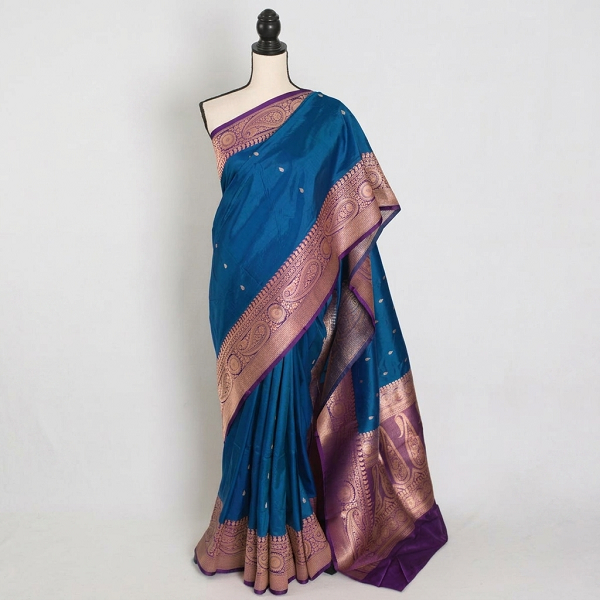 Mayuri Peacock Blue Pure Katan Silk Banarasi Sharee Mayuri: Peacock Blue Pure Katan Silk Banarasi Sharee - Image 1