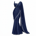 Navy Blue Satin Silk Indian Sharee