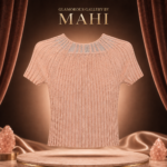 Shimmer Ribbed Knit Short-Sleeve Top