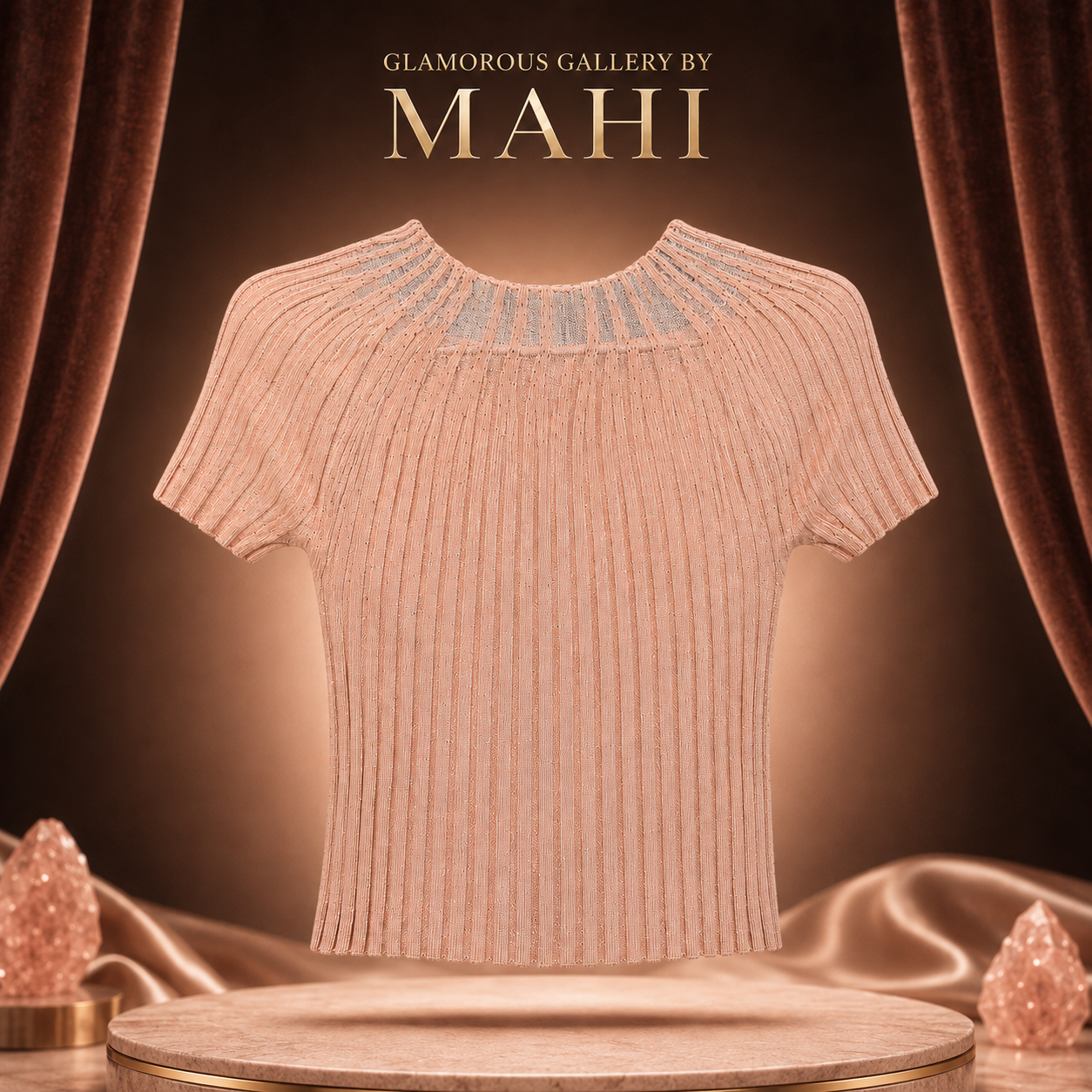 01 Shimmer Ribbed Knit Short-Sleeve Top - Image 1