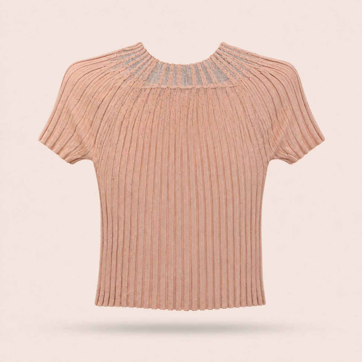 Shimmer Ribbed Knit Short-Sleeve Top - Image 3