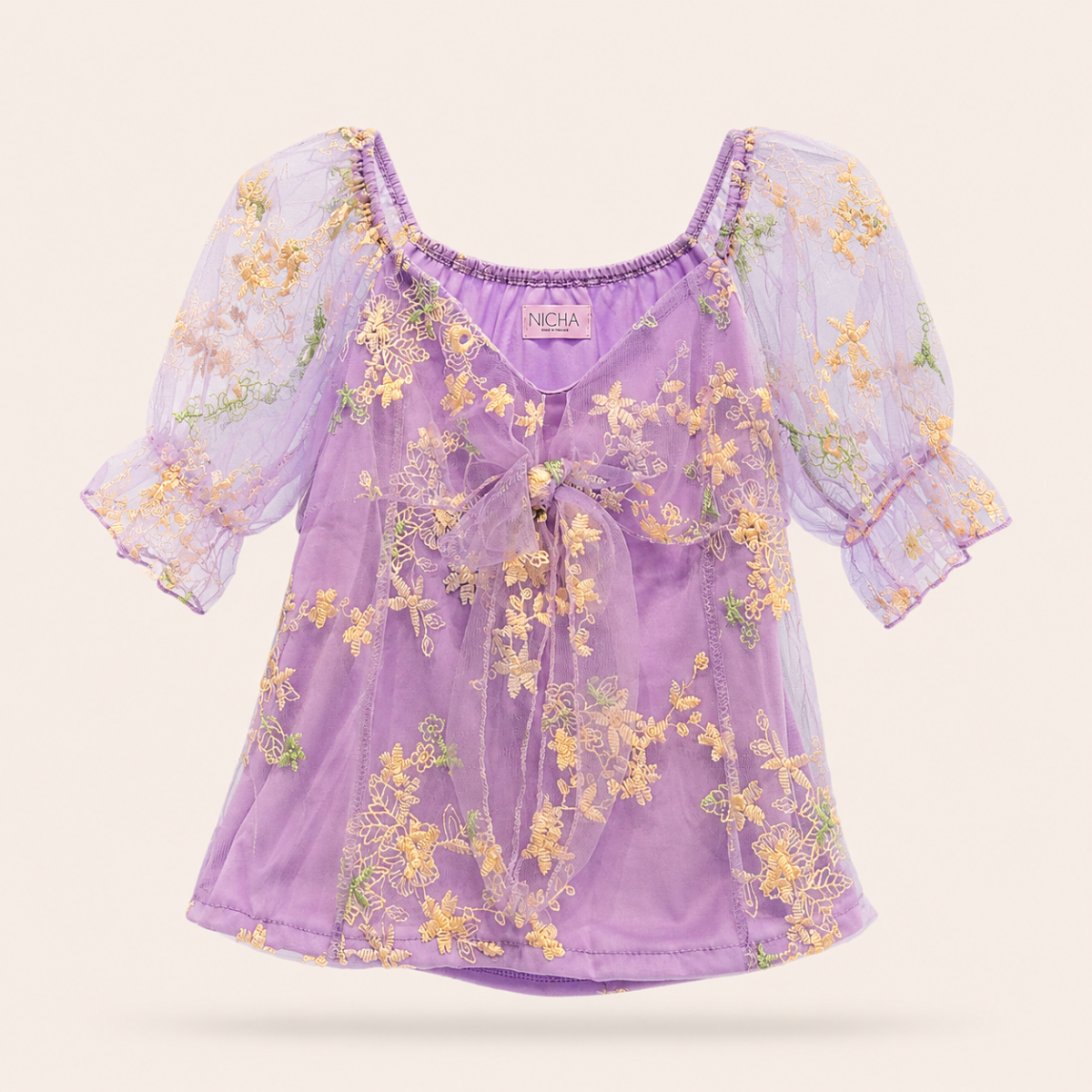 Thai Embroidered Organza Puff Sleeve - Image 4