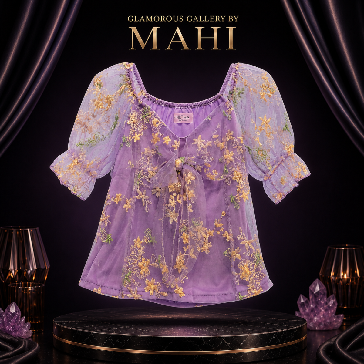 Thai Embroidered Organza Puff Sleeve - Image 3