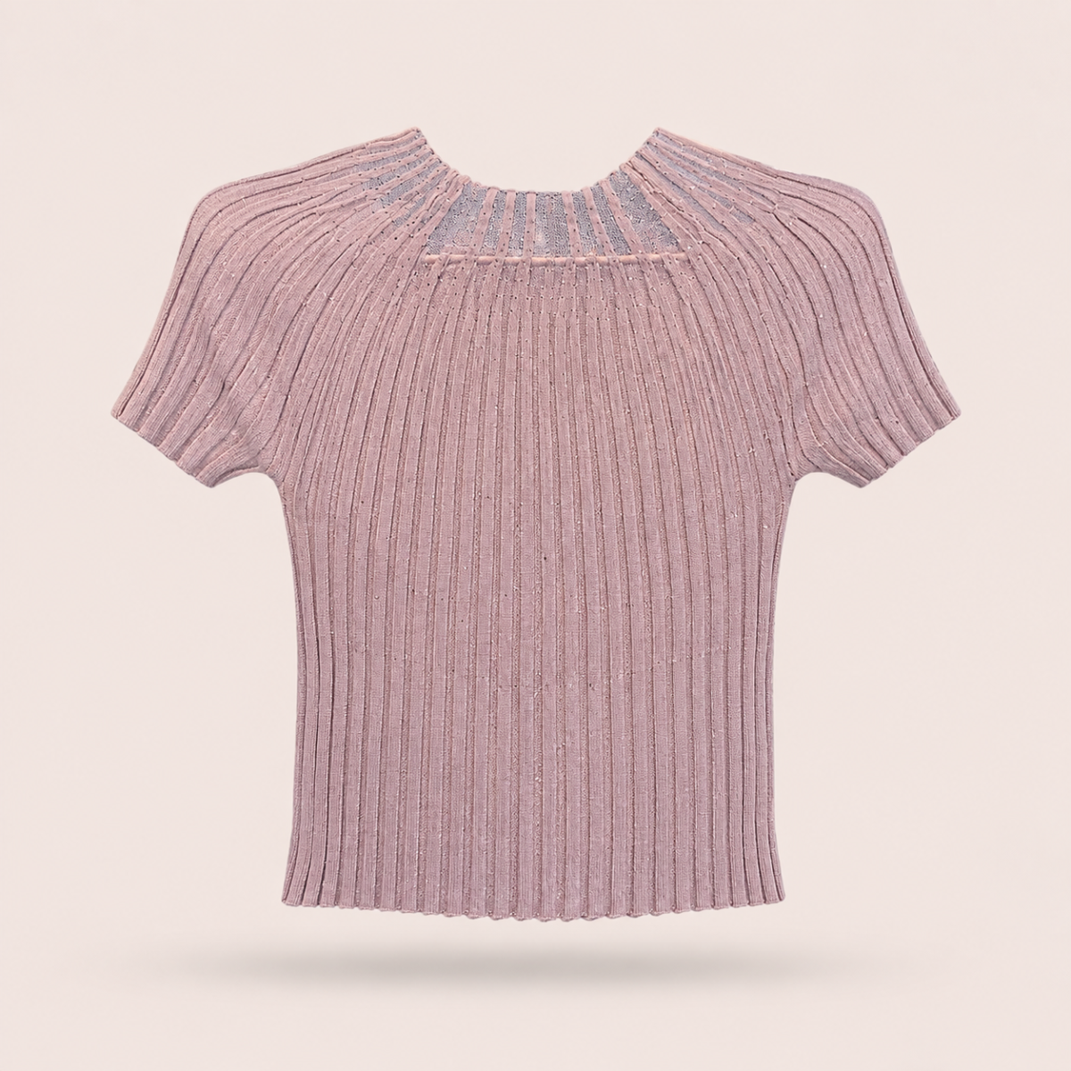 Shimmer Ribbed Knit Short-Sleeve Top - Image 4