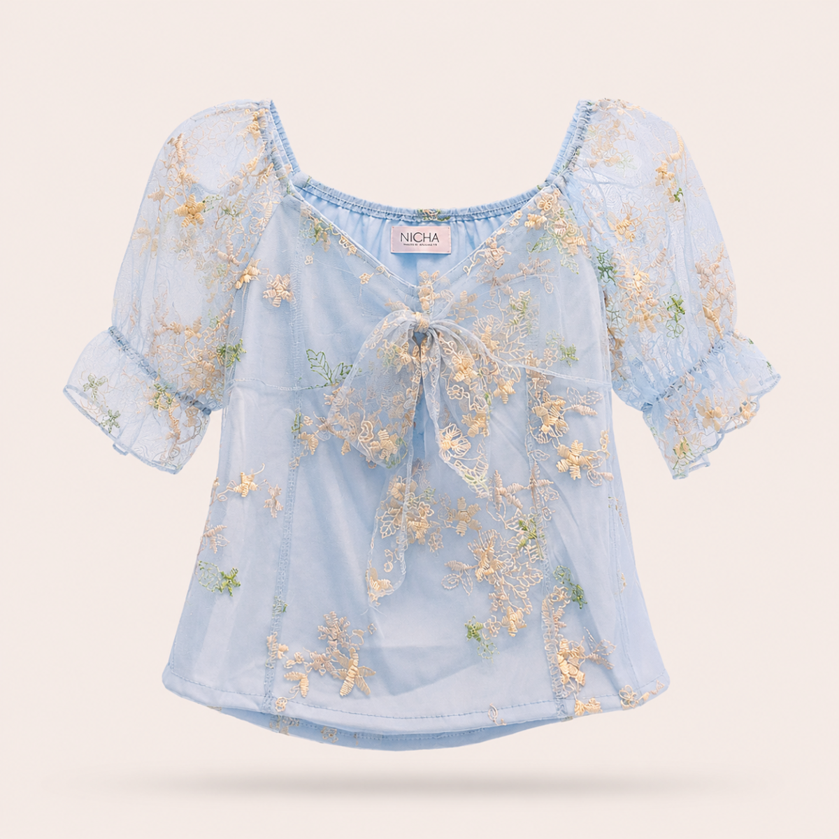 Thai Embroidered Organza Puff Sleeve - Image 6