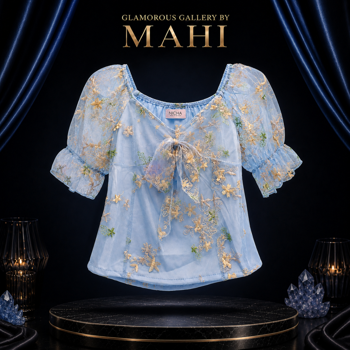 Thai Embroidered Organza Puff Sleeve - Image 5