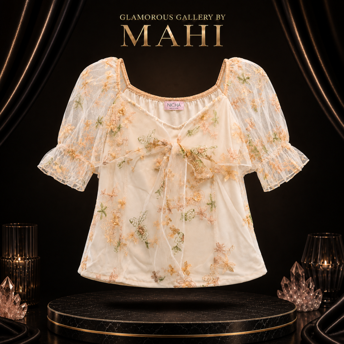 Thai Embroidered Organza Puff Sleeve - Image 7