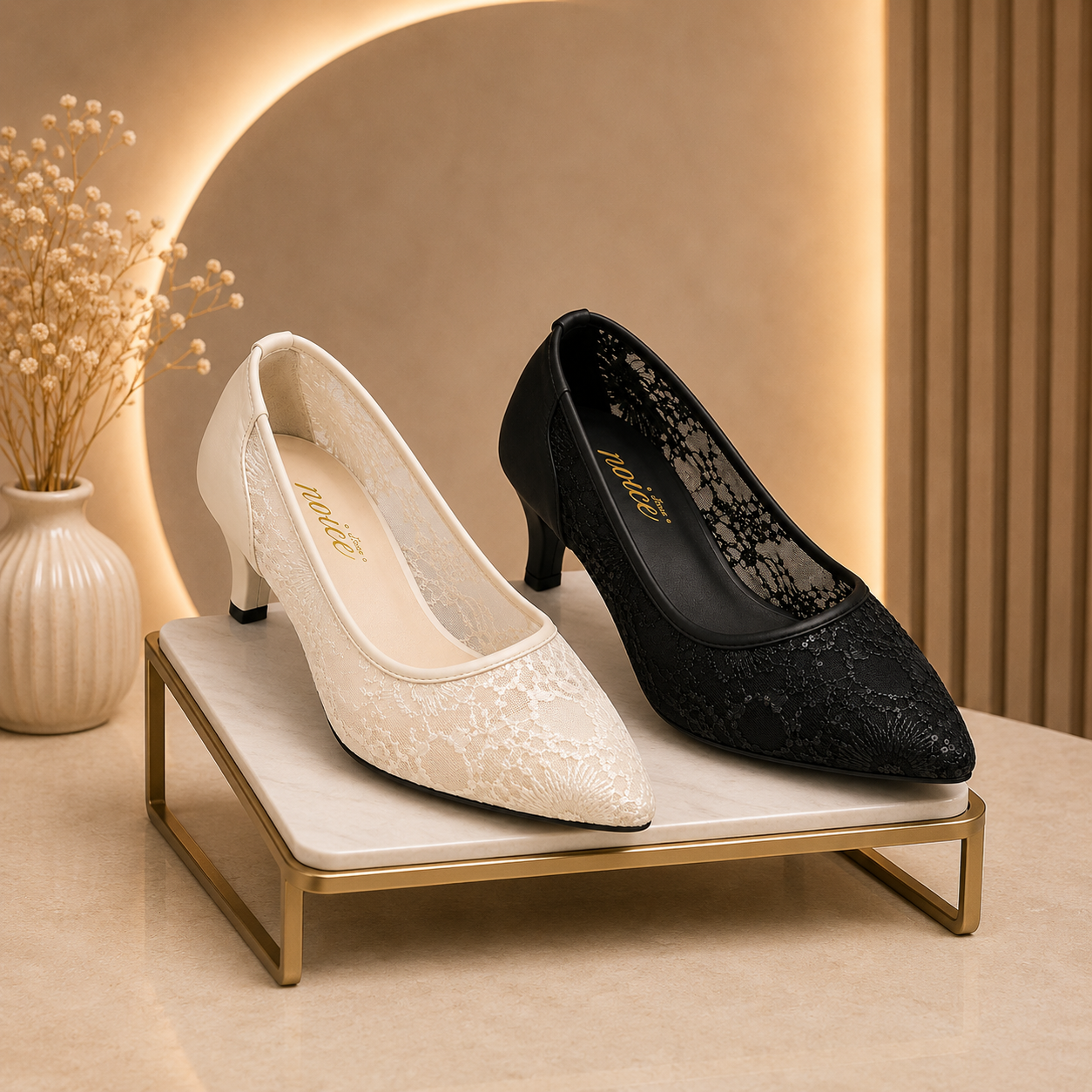 0d626b2a-5487-47f5-bd92-1101e99b0847 Noice Floral Lace Pointed Heel - Image 1