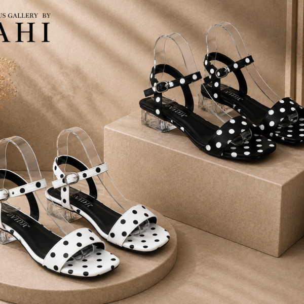 ZEVIDA Polka Dot Low Block Heel Sandals