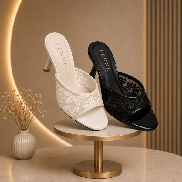 Penne Floral Lace Open-Toe Heel