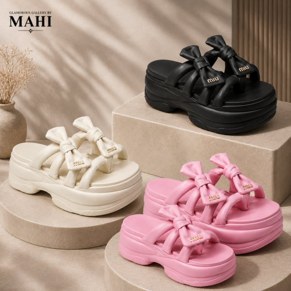 Bow-Knot Chunky Platform Slide Sandals
