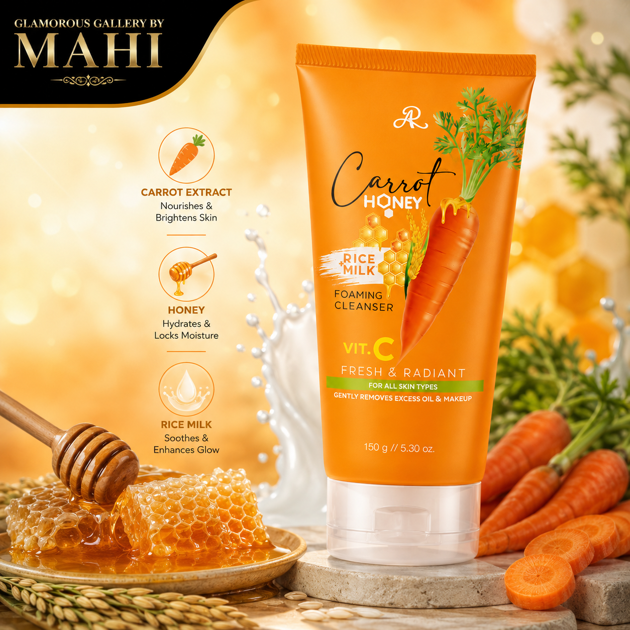 Carrot Background Carrot Honey Rice Milk Foaming Cleanser - Image 1