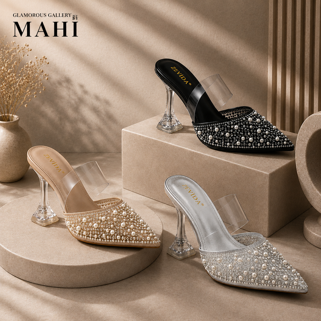 a3798bc4-937a-4650-a060-7957444972a7 ZEVIDA Pearl & Rhinestone Pointed-Toe Heeled Mules - Image 1