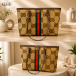 Luxury Monogram Stripe Large Tote Bag