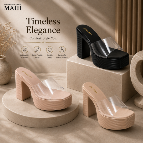 ZEVIDA Clear Strap Platform Block Heel Mules