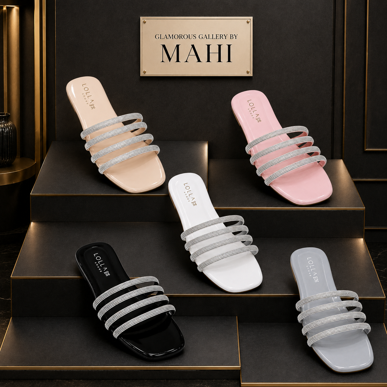 ec1805ff-8966-463f-92c2-671d676476d6 (2) LOLLA Triple Rhinestone Strap Flat Slide - Image 1