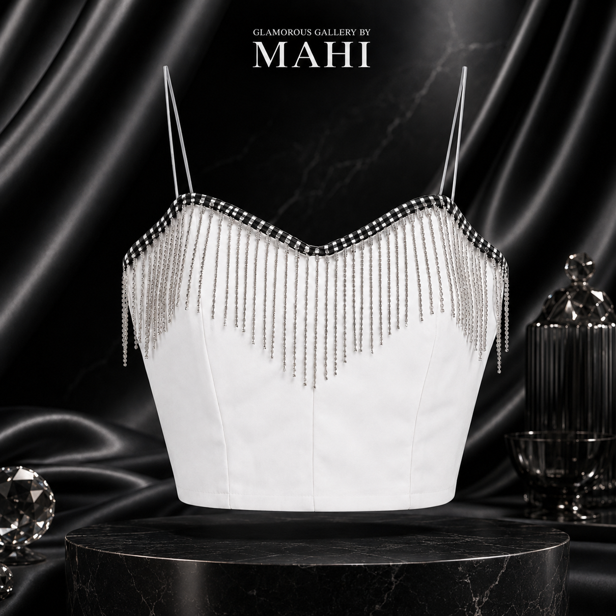 thsugy syufsrg Rhinestone Fringe Corset Crop Top - Image 1